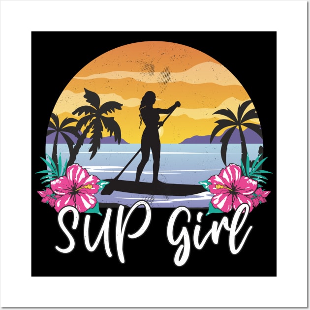 SUP Girl Paddle Boarding Paddle Board Vintage Sunset Girls Wall Art by FloraLi